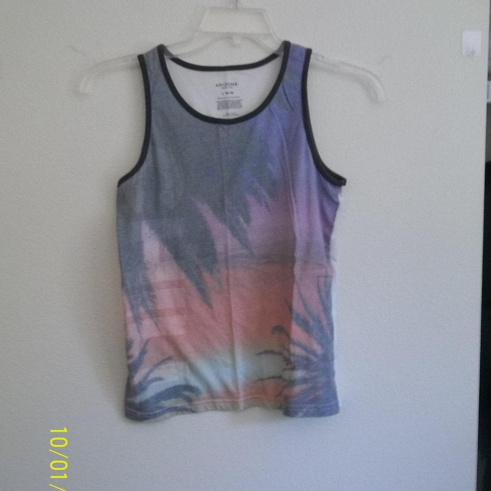 Arizona Boys L 14/16 Palm Trees and Sunset Tank Top